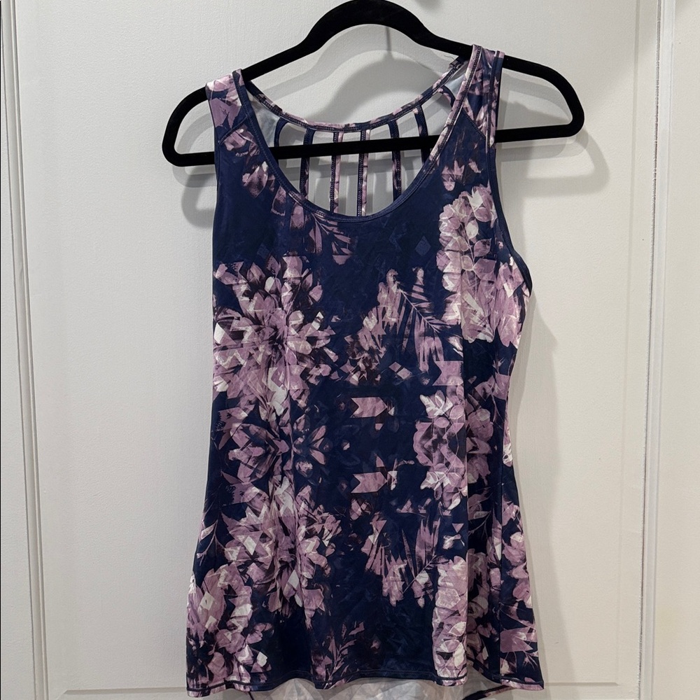 CALIA by Carrie Underwood Floral Tank Top - Navy and Lavender